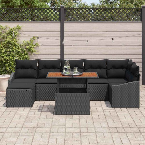 vidaXL Ensemble de canapé de jardin 8 pcs Noir Poly rotin