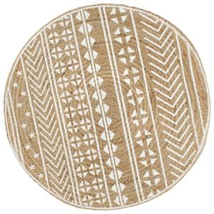 vidaXL Tapis fait &agrave; la main Jute avec imprim&eacute; blanc 120 cm