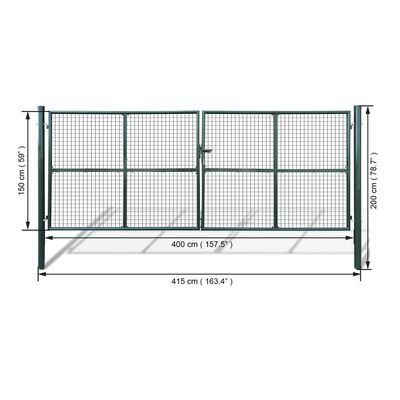 vidaXL Portail de clôture de jardin 415x200 cm / 400x150 cm Acier Vert