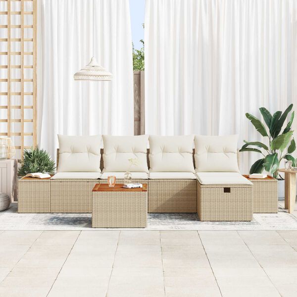 vidaXL Ensemble de canapé de jardin 6 pcs Beige Poly rotin