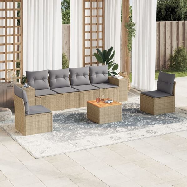 vidaXL Salon de jardin avec coussins 7 pcs beige r&eacute;sine tress&eacute;e