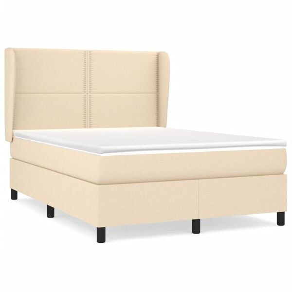 vidaXL Sommier &agrave; lattes de lit avec matelas Cr&egrave;me 140x190 cm Tissu