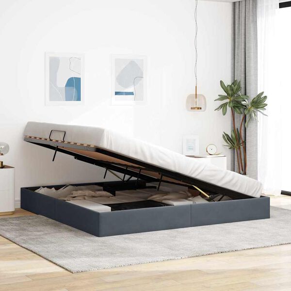 vidaXL Lit de Rangement avec matelas Gris fonc&eacute; 200 x 200 cm Velours