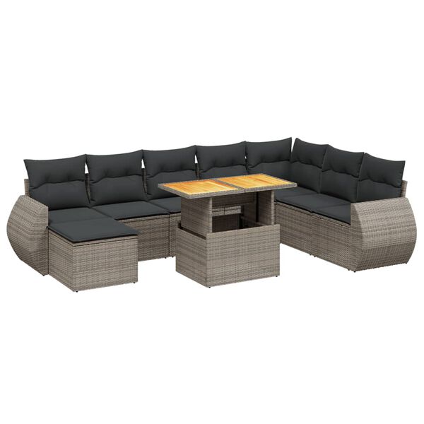 vidaXL Salon de jardin 9 pcs avec coussins gris r&eacute;sine tress&eacute;e