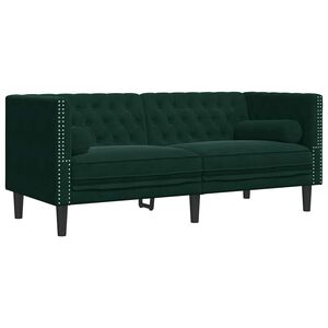 vidaXL Canap&eacute; Chesterfield avec traversins 2 places vert fonc&eacute; velours