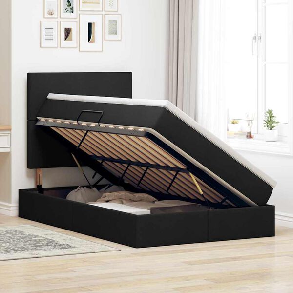 vidaXL Lit avec rangement et matelas Noir 120 x 200 cm Polyester