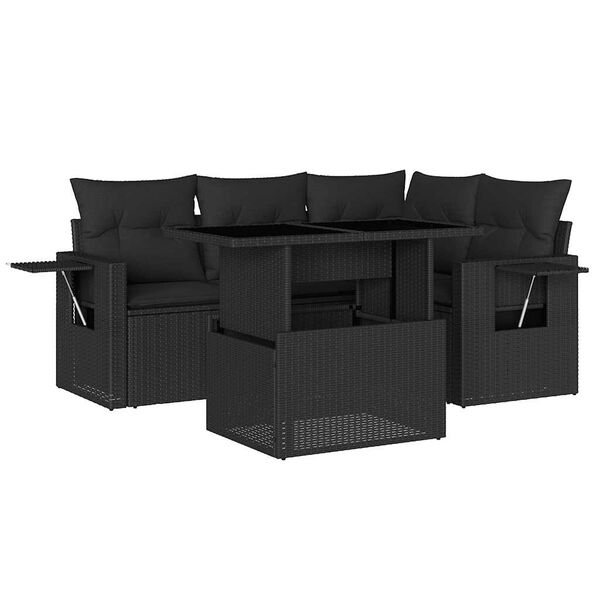 vidaXL Salon de jardin 5 pcs avec coussins noir r&eacute;sine tress&eacute;e