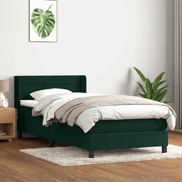 vidaXL Sommier &agrave; lattes de lit et matelas vert fonc&eacute; 90x220 cm velours