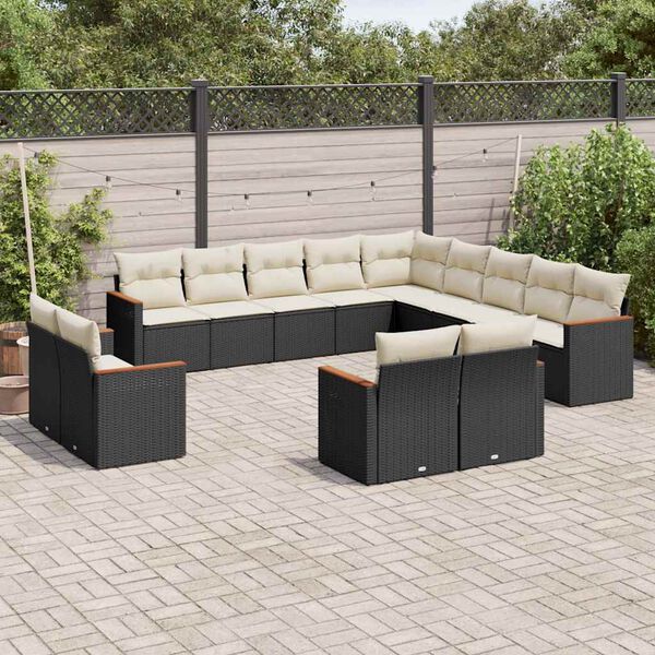 vidaXL Salon de jardin avec coussins 13 pcs noir r&eacute;sine tress&eacute;e