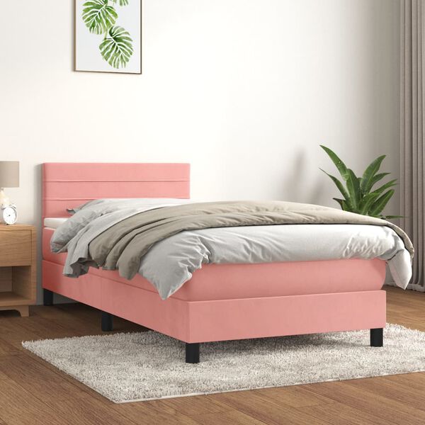 vidaXL Sommier &agrave; lattes de lit avec matelas Rose 90x190 cm Velours