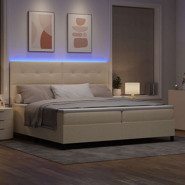 vidaXL Lit &agrave; ressorts avec matelas avec LED Cr&egrave;me 200 x 200 cm tissu