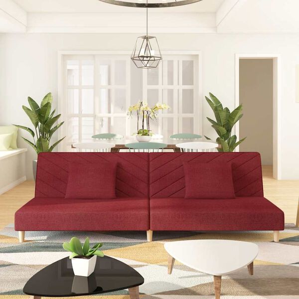 vidaXL Canap&eacute;-lit &agrave; 2 places avec deux oreillers rouge bordeaux tissu