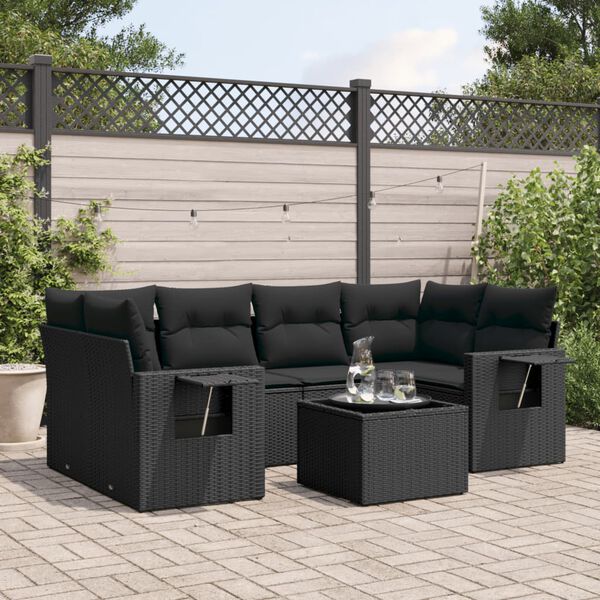 vidaXL Salon de jardin 7 pcs avec coussins noir r&eacute;sine tress&eacute;e