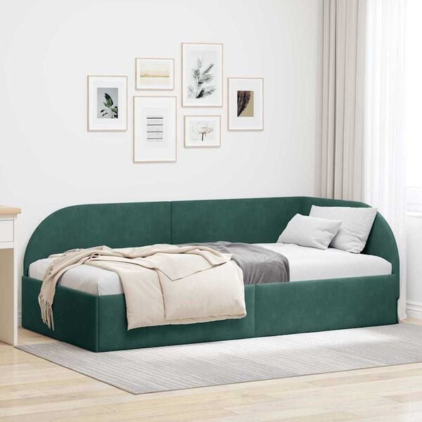 vidaXL Cadre de lit d'angle avec t&ecirc;te de lit Vert fonc&eacute; 80 cm x 200 cm