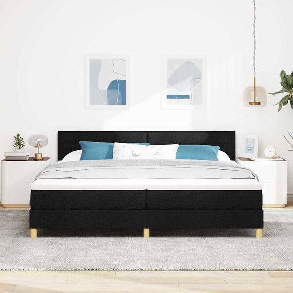 vidaXL Lit &agrave; ressorts avec matelas Noir 200 x 200 cm tissu
