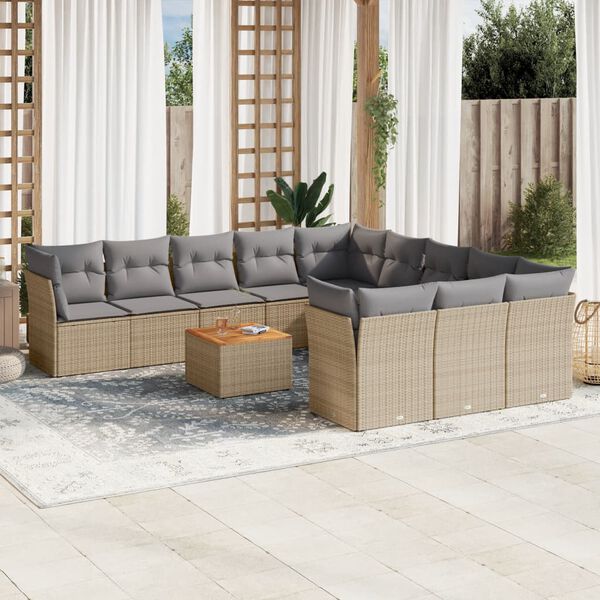 vidaXL Salon de jardin et coussins 12 pcs m&eacute;lange beige r&eacute;sine tress&eacute;e