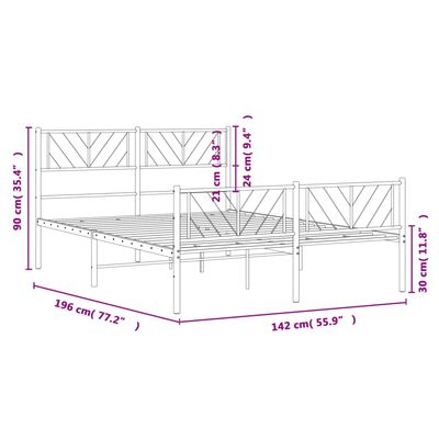 vidaXL Cadre de lit métal sans matelas et pied de lit blanc 135x190 cm