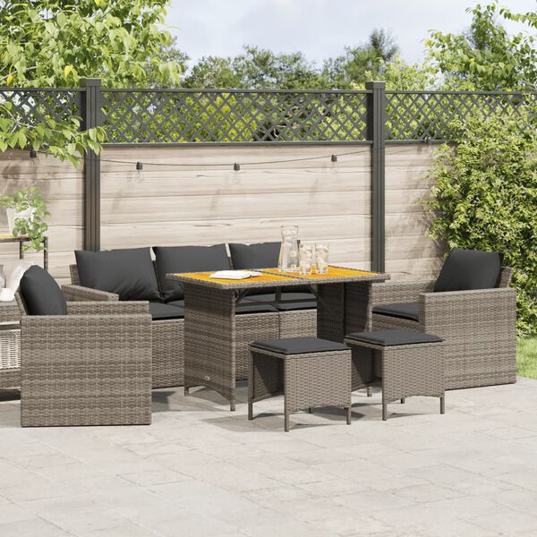 vidaXL Salon de jardin 6 pcs avec coussins gris r&eacute;sine tress&eacute;e