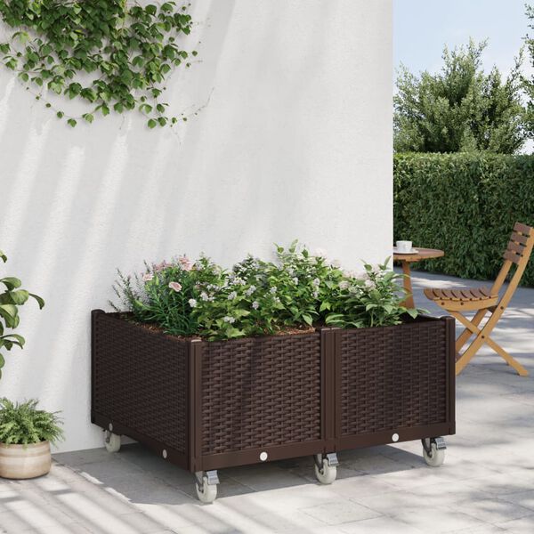 vidaXL Jardini&egrave;re &agrave; roulettes marron 100x80x54 cm PP