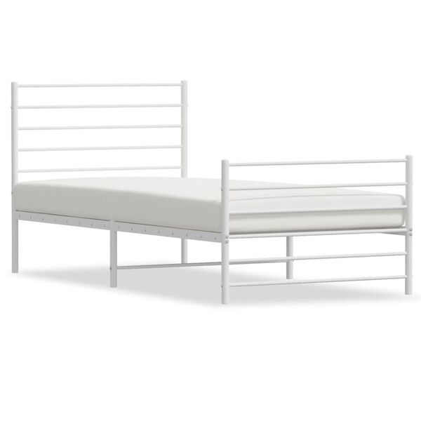 vidaXL Cadre de lit m&eacute;tal sans matelas et pied de lit blanc 107x203 cm