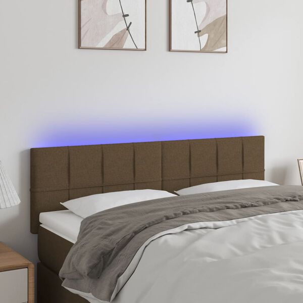 vidaXL T&ecirc;te de lit &agrave; LED Marron Fonc&eacute; 144x5x78/88 cm Tissu