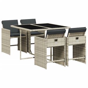 vidaXL Ensemble &agrave; manger de jardin et coussins 5 pcs gris clair rotin