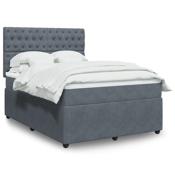 vidaXL Sommier &agrave; lattes de lit et matelas Gris fonc&eacute; 140x190cm Velours