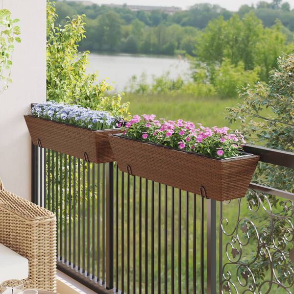 vidaXL Jardini&egrave;res avec crochets 2 pcs marron r&eacute;sine tress&eacute;e