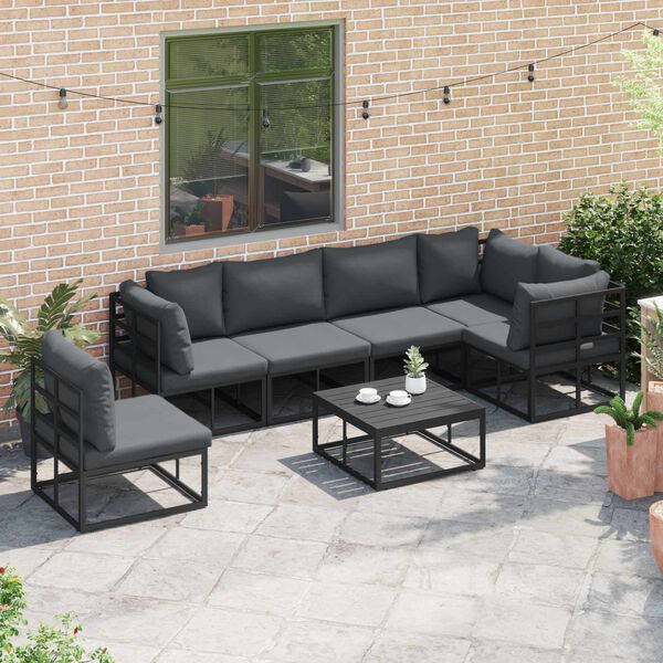 vidaXL Ensemble de canap&eacute; de jardin avec coussin 7 pcs Noir Aluminium