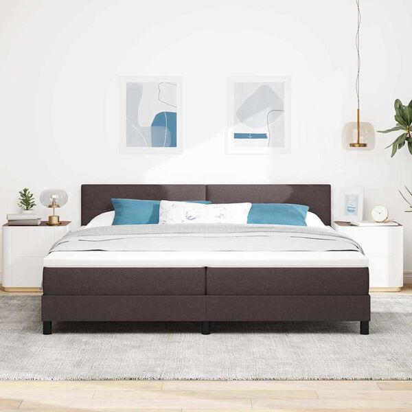 vidaXL Lit &agrave; ressorts avec matelas Marron fonc&eacute; 200 x 200 cm tissu