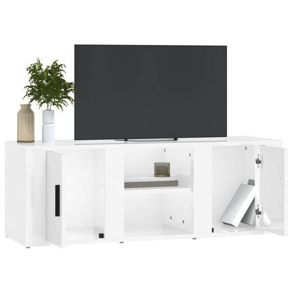 vidaXL Meuble TV Blanc brillant 100x31,5x35 cm Bois d'ing&eacute;nierie