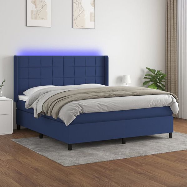 vidaXL Sommier &agrave; lattes de lit matelas et LED Bleu 160x200 cm Tissu