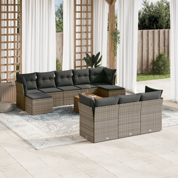 vidaXL Salon de jardin 11 pcs avec coussins gris r&eacute;sine tress&eacute;e