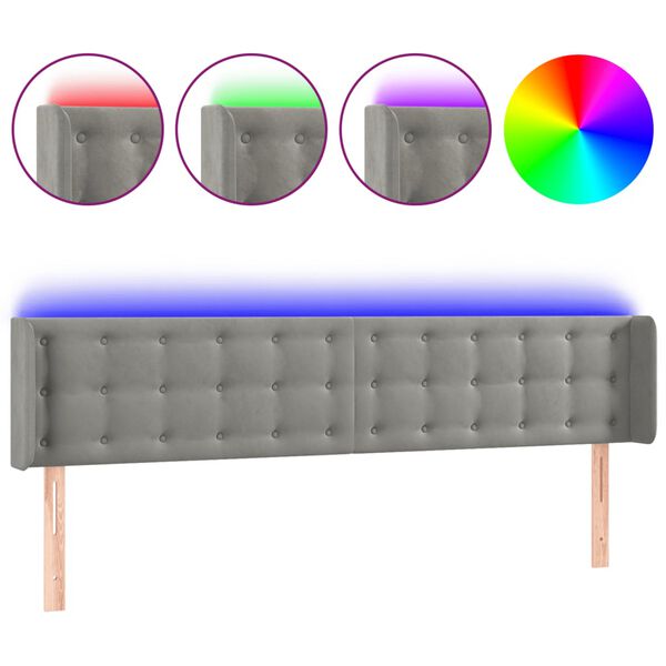 vidaXL Tête de lit à LED Gris clair 203x16x78/88 cm Velours