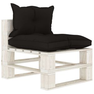 vidaXL Canap&eacute; de milieu palette de jardin avec coussins noir Bois