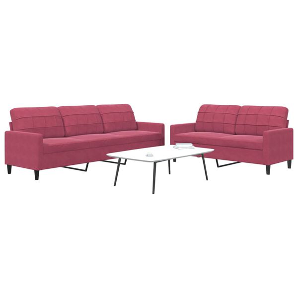 vidaXL Ensemble de canapés 2 pcs avec coussins Rouge bordeaux Velours