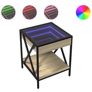 vidaXL Table de chevet avec LED infini ch&ecirc;ne sonoma 40x40x49 cm