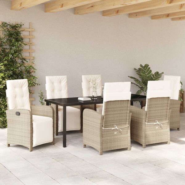vidaXL Ensemble de salle &agrave; manger pour jardin 7 pcs Beige polyrotin