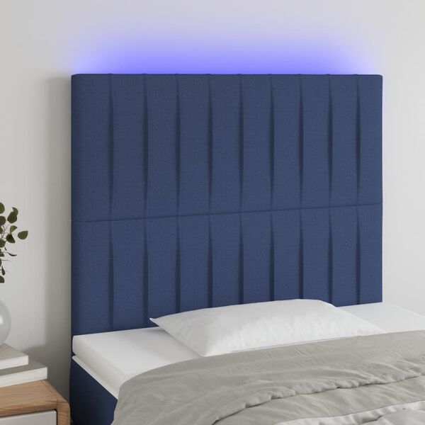 vidaXL T&ecirc;te de lit &agrave; LED Bleu 100x5x118/128 cm Tissu