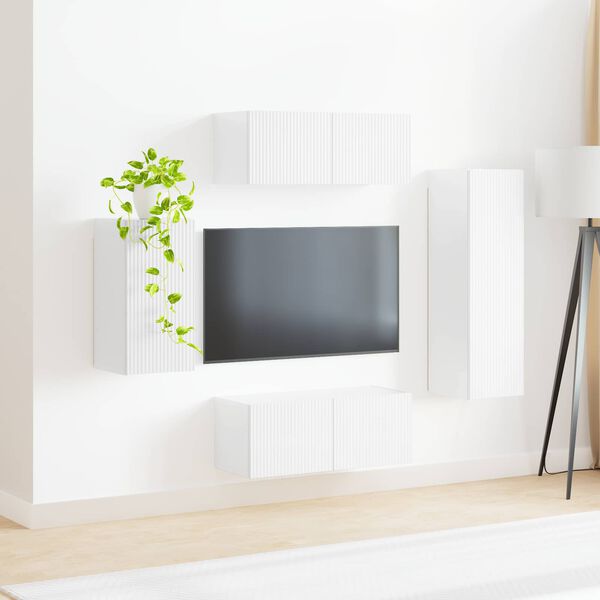 vidaXL Ensemble meuble TV 4 pcs Blanc brillant Bois d'ing&eacute;nierie