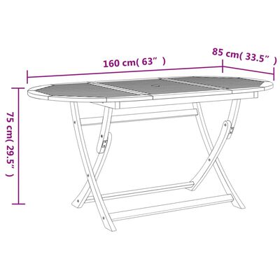 vidaXL Table pliable de jardin 160x85x75 cm bois d'acacia solide