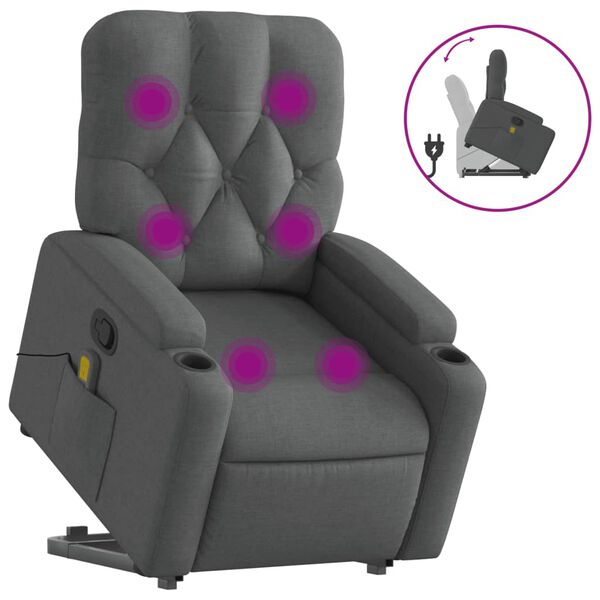 vidaXL Fauteuil de massage inclinable Gris fonc&eacute; Tissu