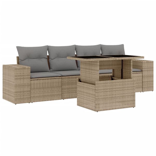 vidaXL Salon de jardin avec coussins 5 pcs beige r&eacute;sine tress&eacute;e