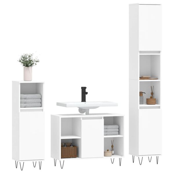 vidaXL Ensemble de meubles salle de bain 3 pcs blanc bois d'ing&eacute;nierie