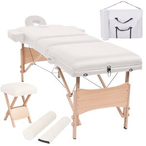 vidaXL Table de massage pliable et tabouret 10 cm d'&eacute;paisseur Blanc
