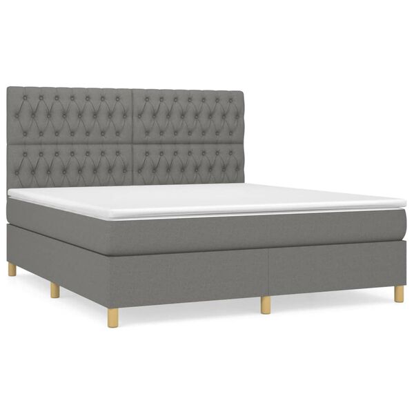 vidaXL Sommier &agrave; lattes de lit avec matelas Gris fonc&eacute; 180x200cm Tissu