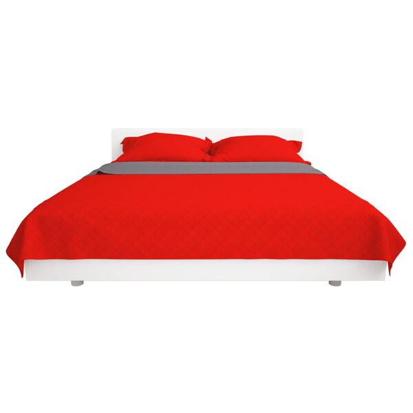 vidaXL Couvre-lit matelass&eacute; double-face Rouge et gris 230x260 cm
