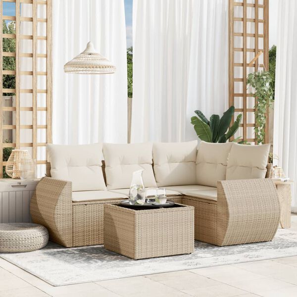 vidaXL Salon de jardin avec coussins 5 pcs beige r&eacute;sine tress&eacute;e