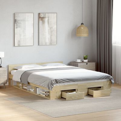 vidaXL Cadre de lit et tiroirs chêne sonoma 140x190 cm bois ingénierie