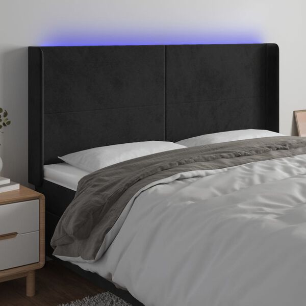 vidaXL T&ecirc;te de lit &agrave; LED Noir 183x16x118/128 cm Velours